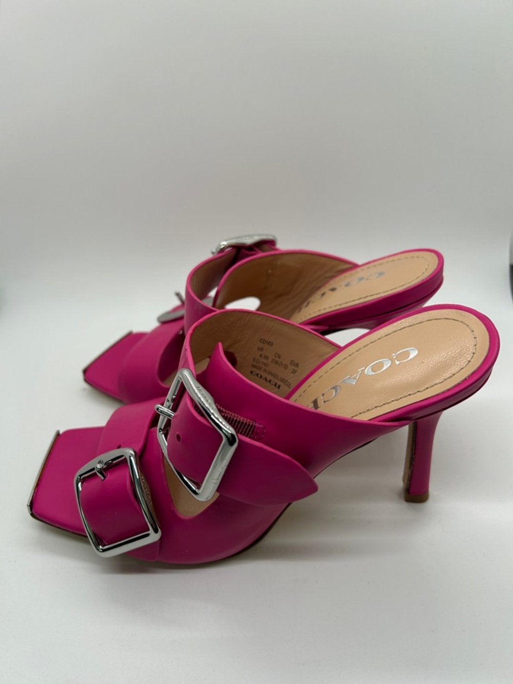 COACH Bright Pink Leather Double-Buckle Slide Stiletto Heels Shoes *Size 6.5* 🌸🌸 - Picture 5 of 9